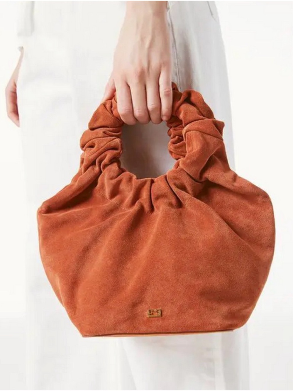 FRAME le Scrunch Mini Rust Suede Scrunch Handle Bag